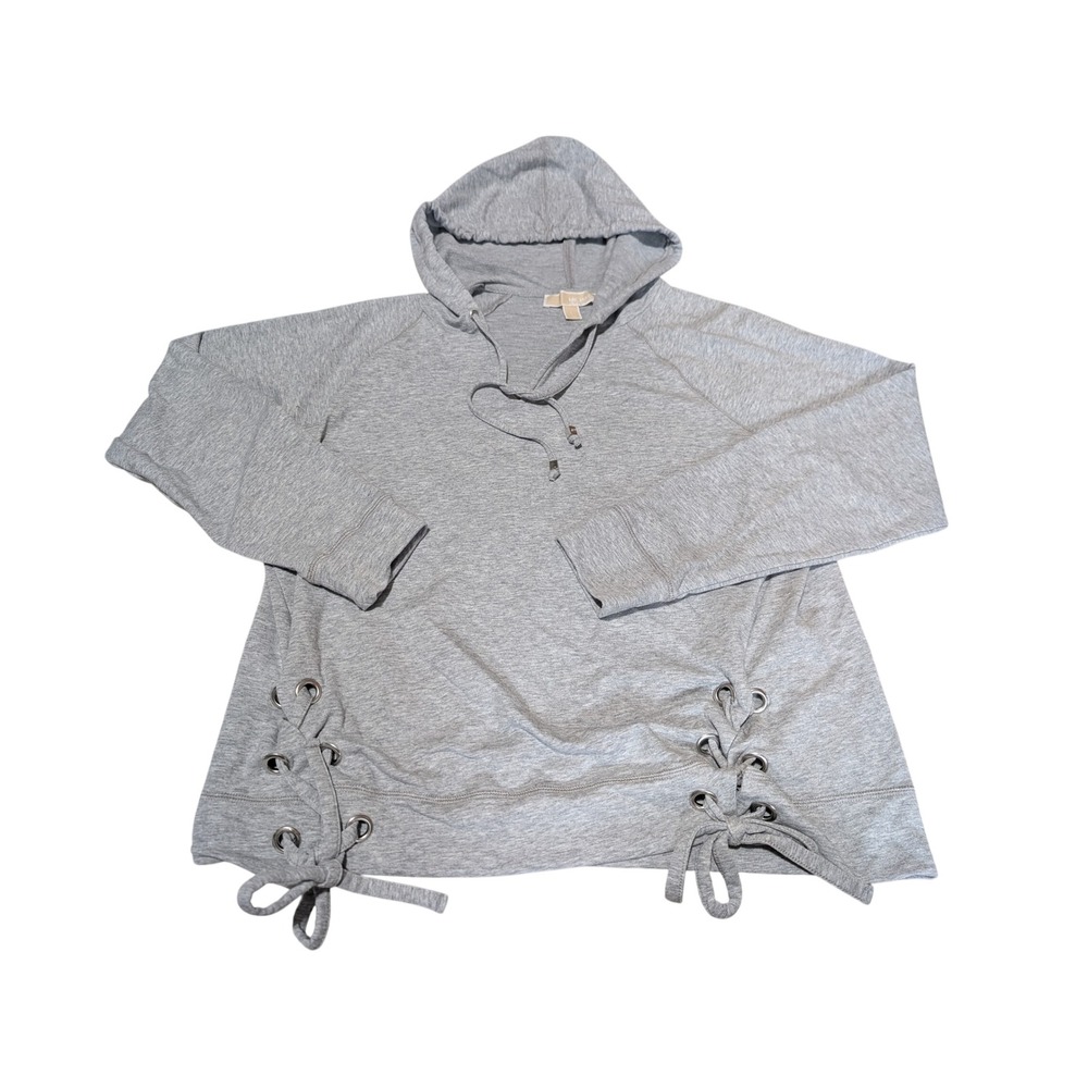 Michael Kors Hoodie Women L Gray Pullover Side Lace Up Grommet Athleisure Casual